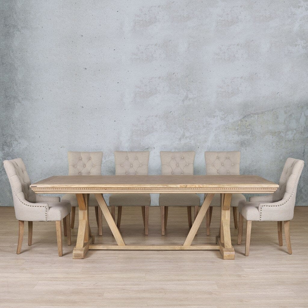 Berkeley Fluted Wood Top & Duchess 10 Seater Dining Set Dining room set Leather Gallery Antique Natural Oak 