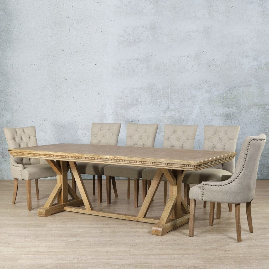 Berkeley Fluted Wood Top & Duchess 10 Seater Dining Set Dining room set Leather Gallery  Antique Natural Oak 