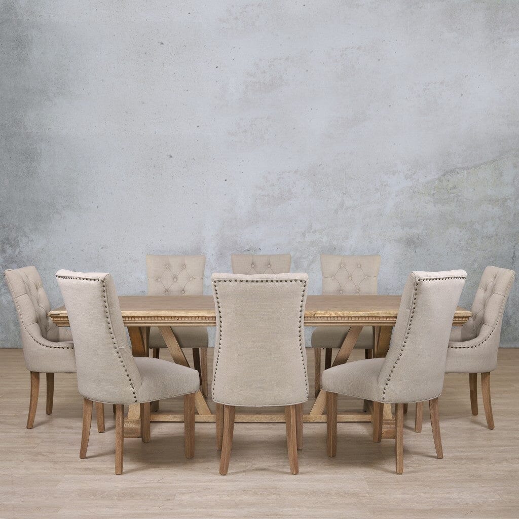 Berkeley Fluted Wood Top & Duchess 8 Seater Dining Set Dining room set Leather Gallery  Antique Natural Oak  