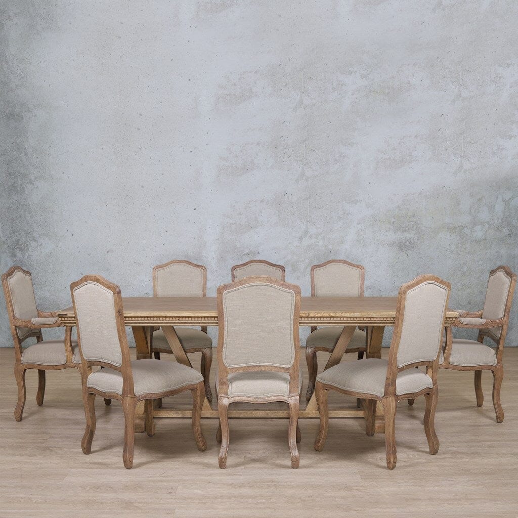 Berkeley Fluted Wood Top & Duke 8 Seater Dining Set Dining room set Leather Gallery Antique Natural Oak 