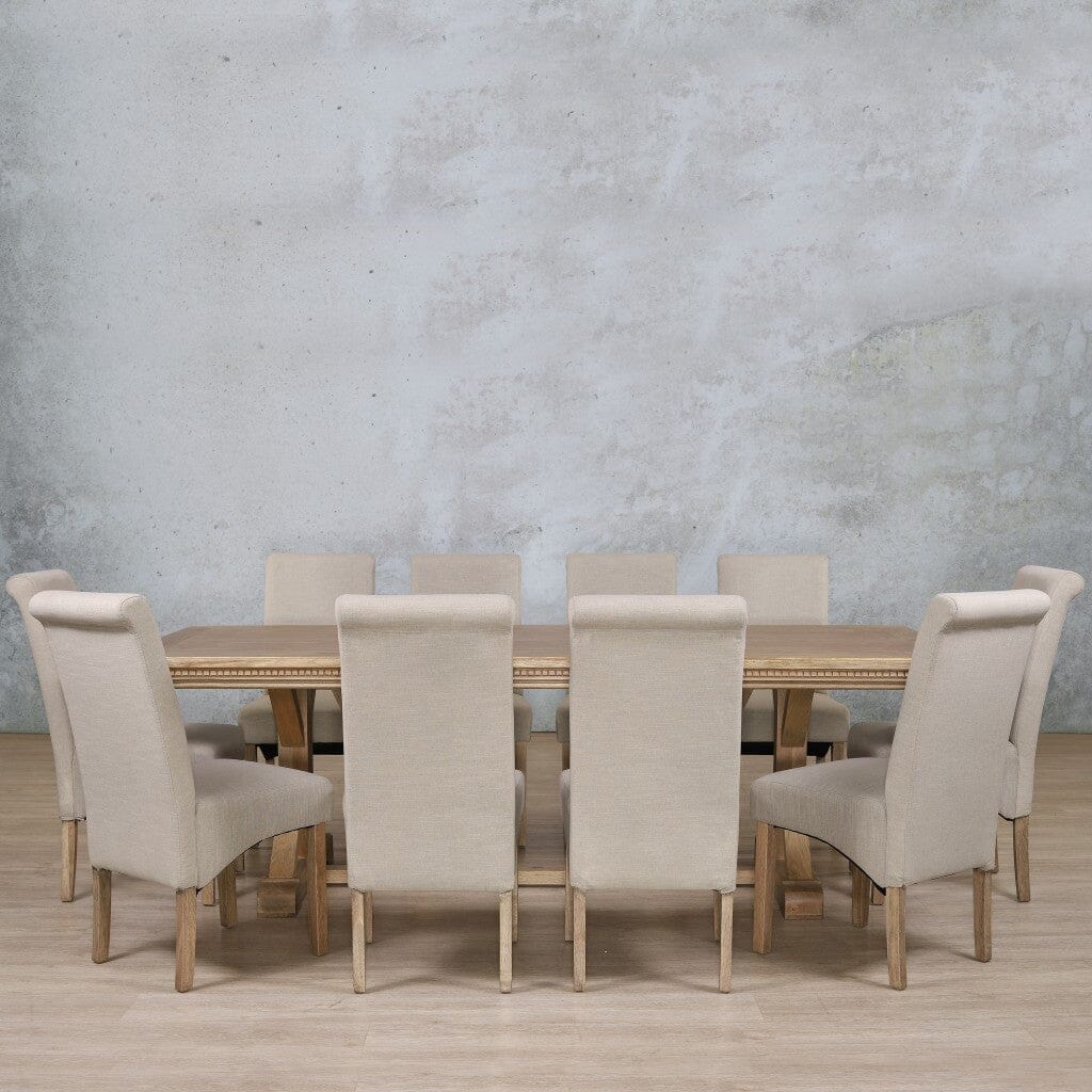 Berkeley Fluted Wood Top & Windsor 10 Seater Dining Set Dining room set Leather Gallery Antique Natural Oak 