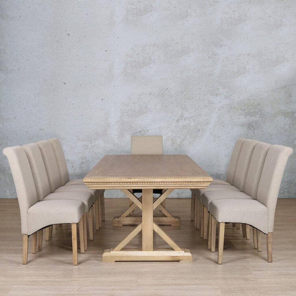 Berkeley Fluted Wood Top & Windsor 10 Seater Dining Set Dining room set Leather Gallery Antique Natural Oak 