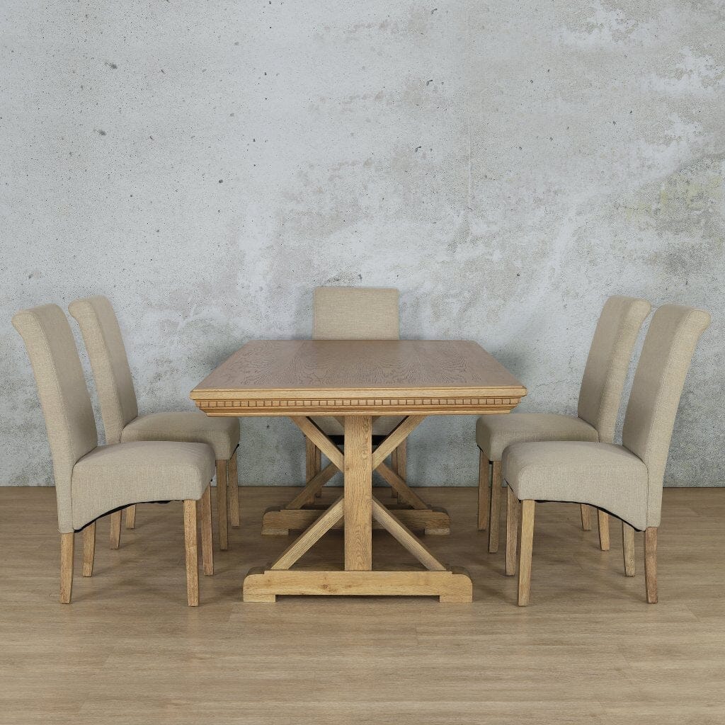 Berkeley Fluted Wood Top & Windsor 6 Seater Dining Set Dining room set Leather Gallery Antique Natural Oak 