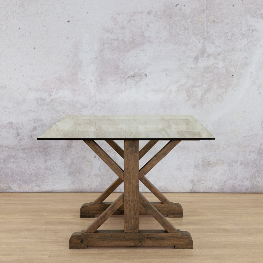 Berkeley Glass Dining Table - 2.4M / 8 or 10 Seater Dining Table Leather Gallery-antique-dark-oak