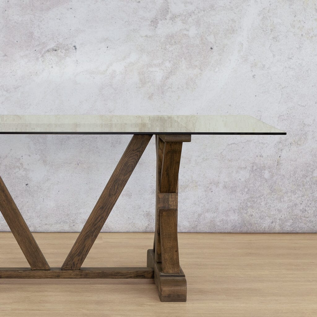 Berkeley Glass Dining Table - 2.4M / 8 or 10 Seater Dining Table Leather Gallery-antique-dark-oak