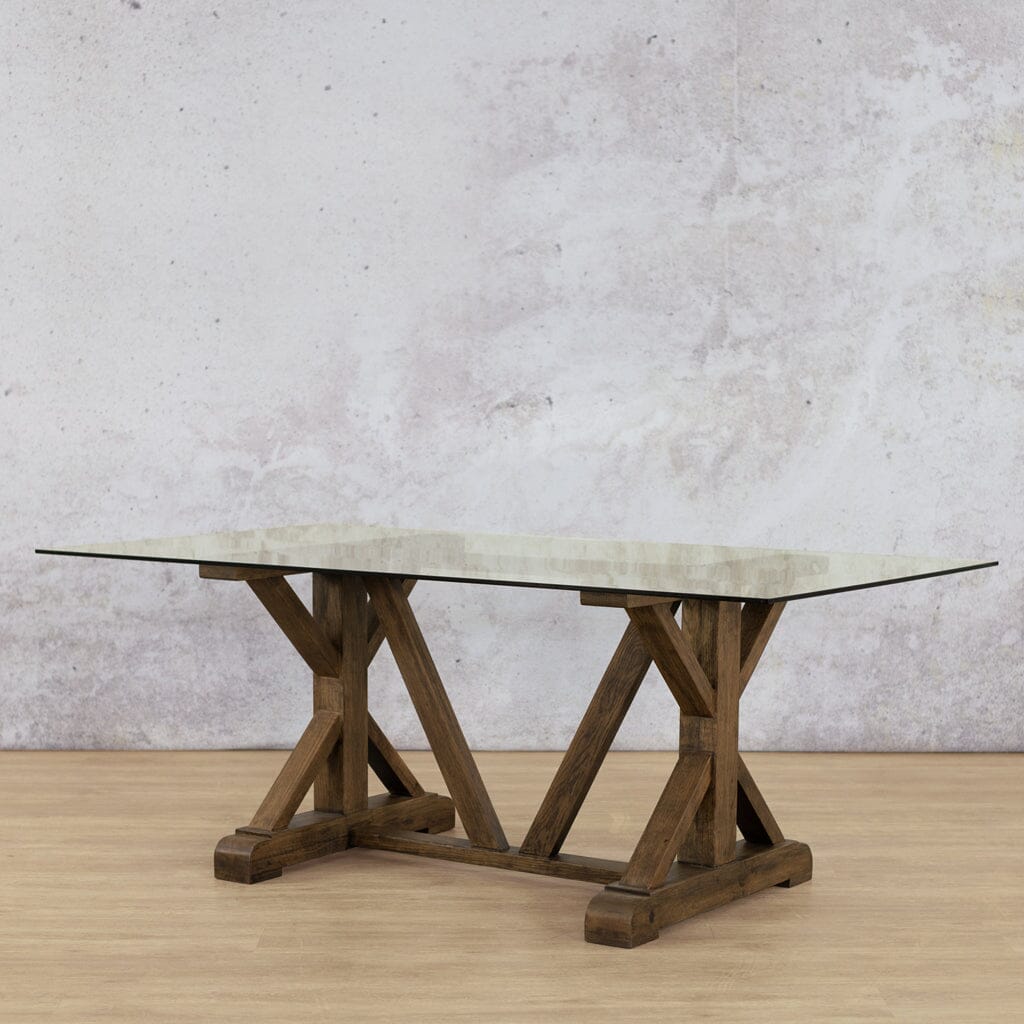 Berkeley Glass Dining Table - 2.4M / 8 or 10 Seater Dining Table Leather Gallery-antique-dark-oak