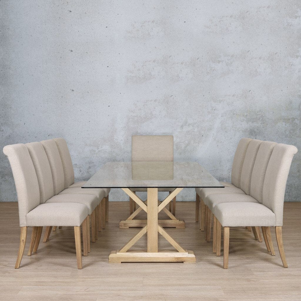 Berkeley Glass Top & Baron 10 Seater Dining Set Dining room set Leather Gallery  Antique Natural Oak 