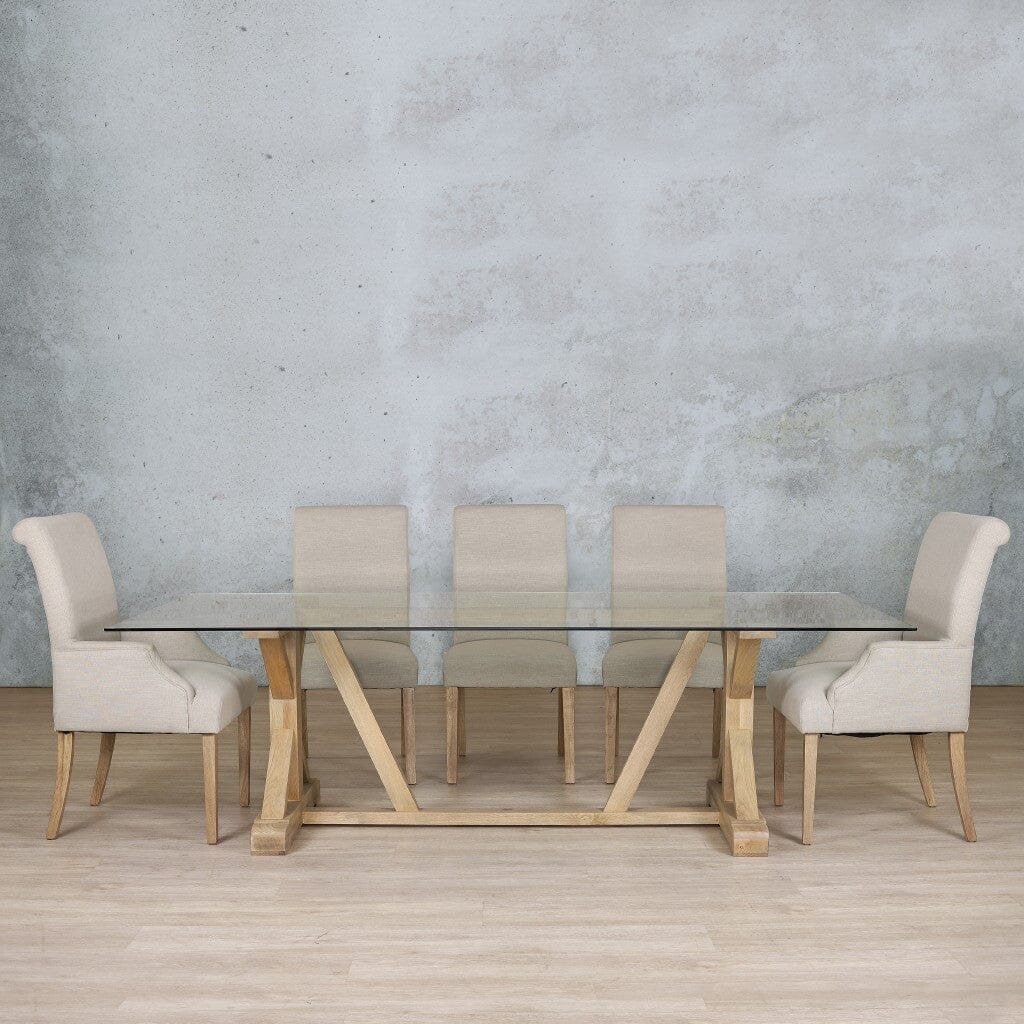 Berkeley Glass Top & Baron 8 Seater Dining Set Dining room set Leather Gallery Antique Natural Oak 