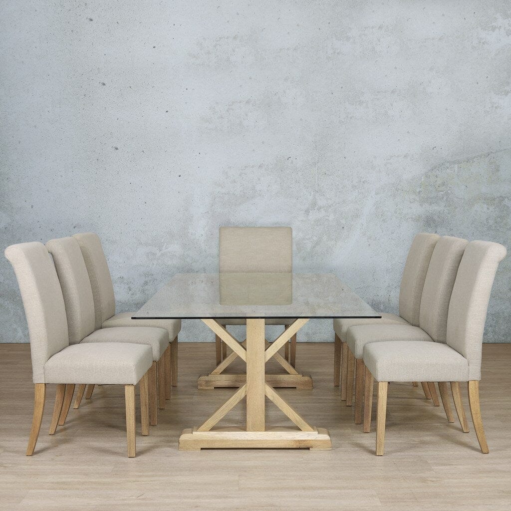 Berkeley Glass Top & Baron 8 Seater Dining Set Dining room set Leather Gallery  Antique Natural Oak 