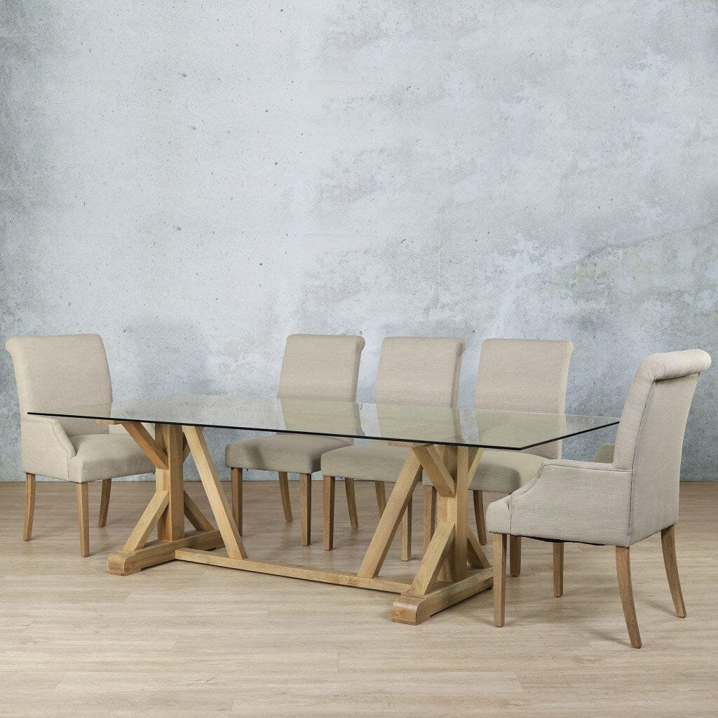 Berkeley Glass Top & Baron 8 Seater Dining Set Dining room set Leather Gallery  Antique Natural Oak 