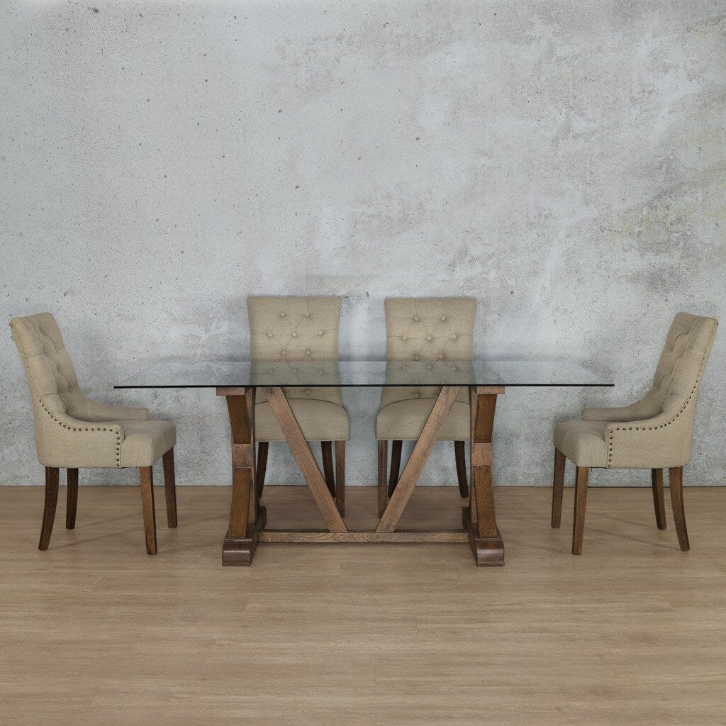 Berkeley Glass Top & Duchess 6 Seater Dining Set Dining room set Leather Gallery Antique Dark Oak 