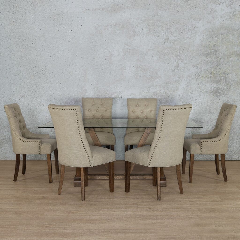 Berkeley Glass Top & Duchess 6 Seater Dining Set Dining room set Leather Gallery  Antique Dark Oak 