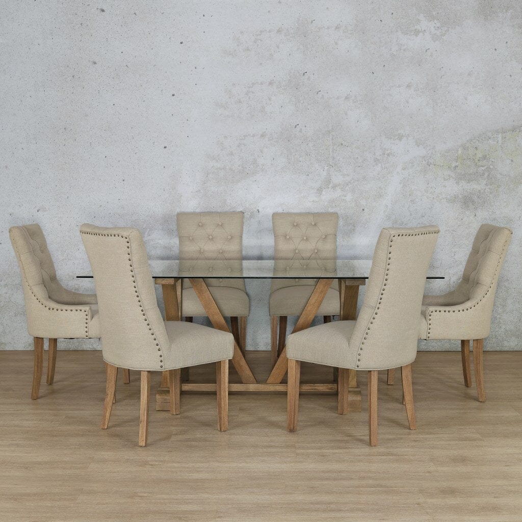 Berkeley Glass Top & Duchess 6 Seater Dining Set Dining room set Leather Gallery  Antique Natural Oak 