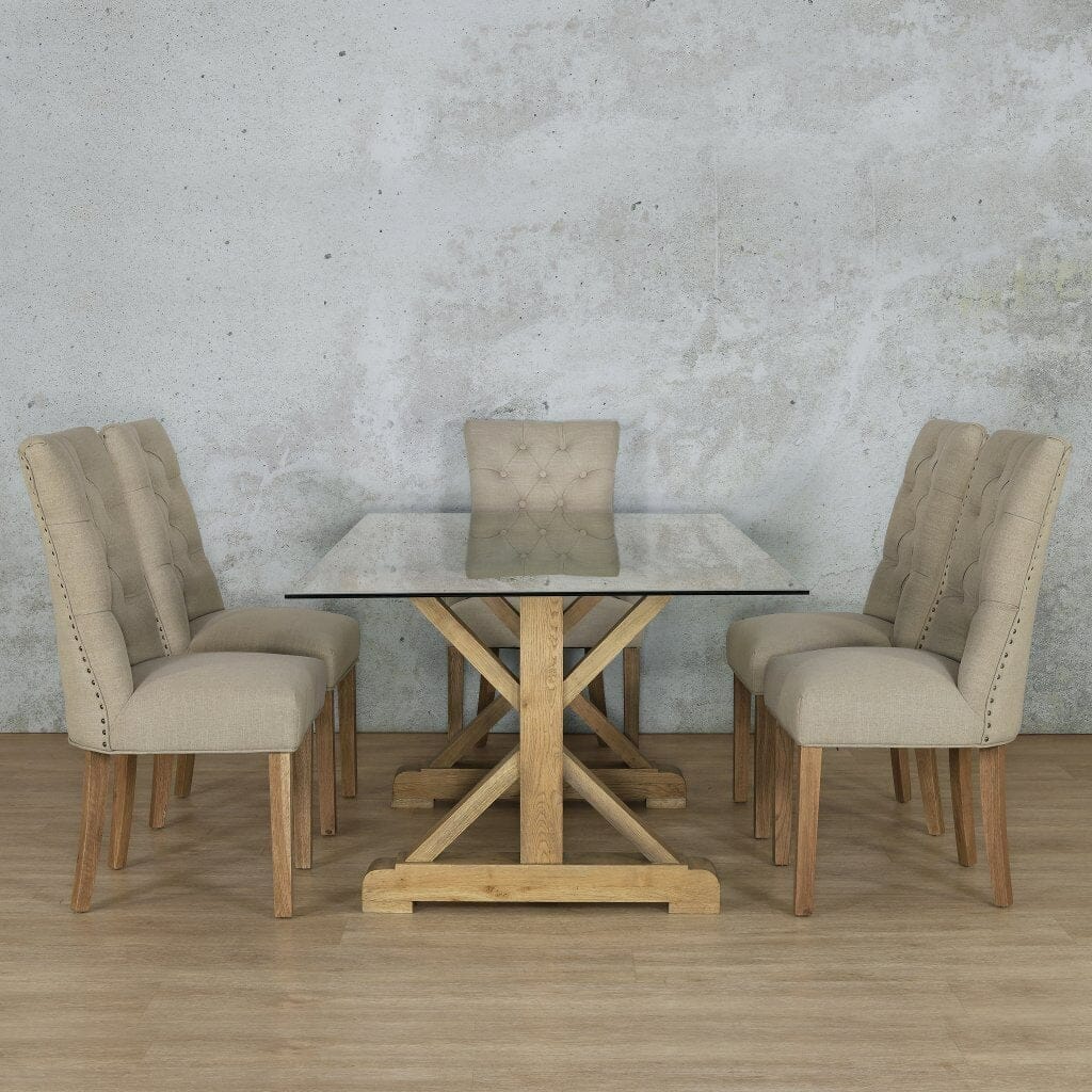 Berkeley Glass Top & Duchess 6 Seater Dining Set Dining room set Leather Gallery  Antique Natural Oak 