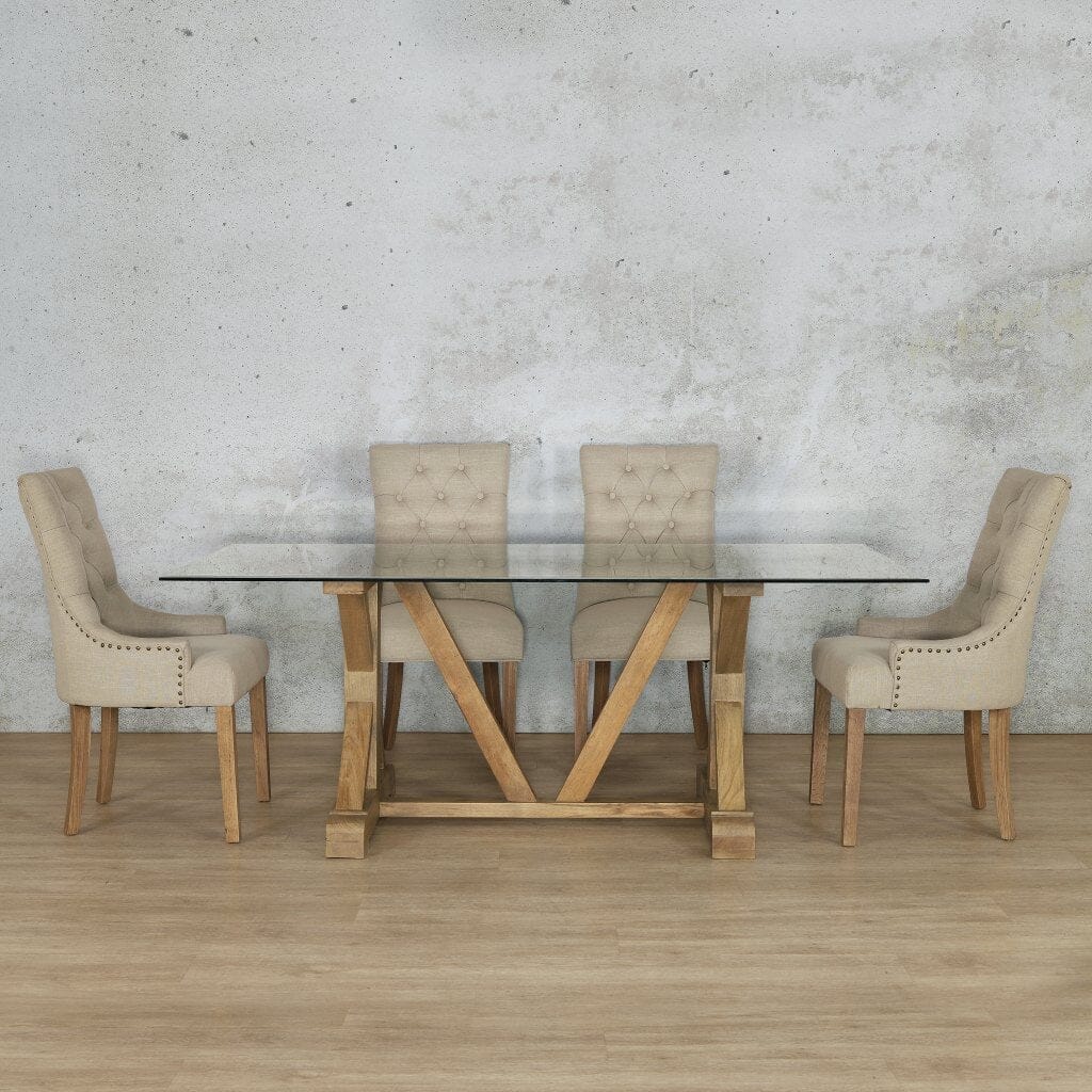 Berkeley Glass Top & Duchess 6 Seater Dining Set Dining room set Leather Gallery  Antique Natural Oak 