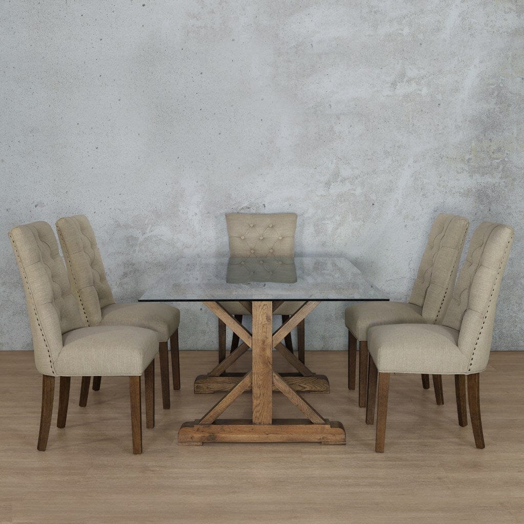 Berkeley Glass Top & Duchess 6 Seater Dining Set Dining room set Leather Gallery  Antique Dark Oak 