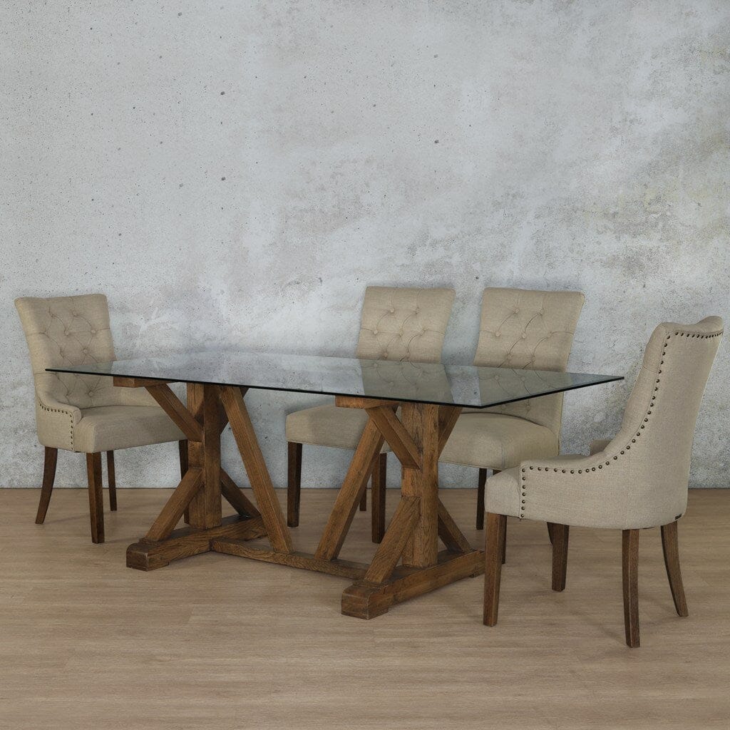 Berkeley Glass Top & Duchess 6 Seater Dining Set Dining room set Leather Gallery  Antique Dark Oak 