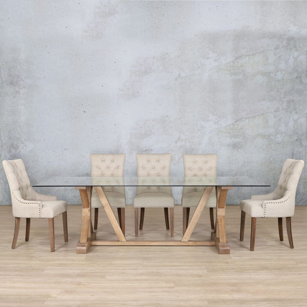 Berkeley Glass Top & Duchess 8 Seater Dining Set Dining room set Leather Gallery Antique Dark Oak 