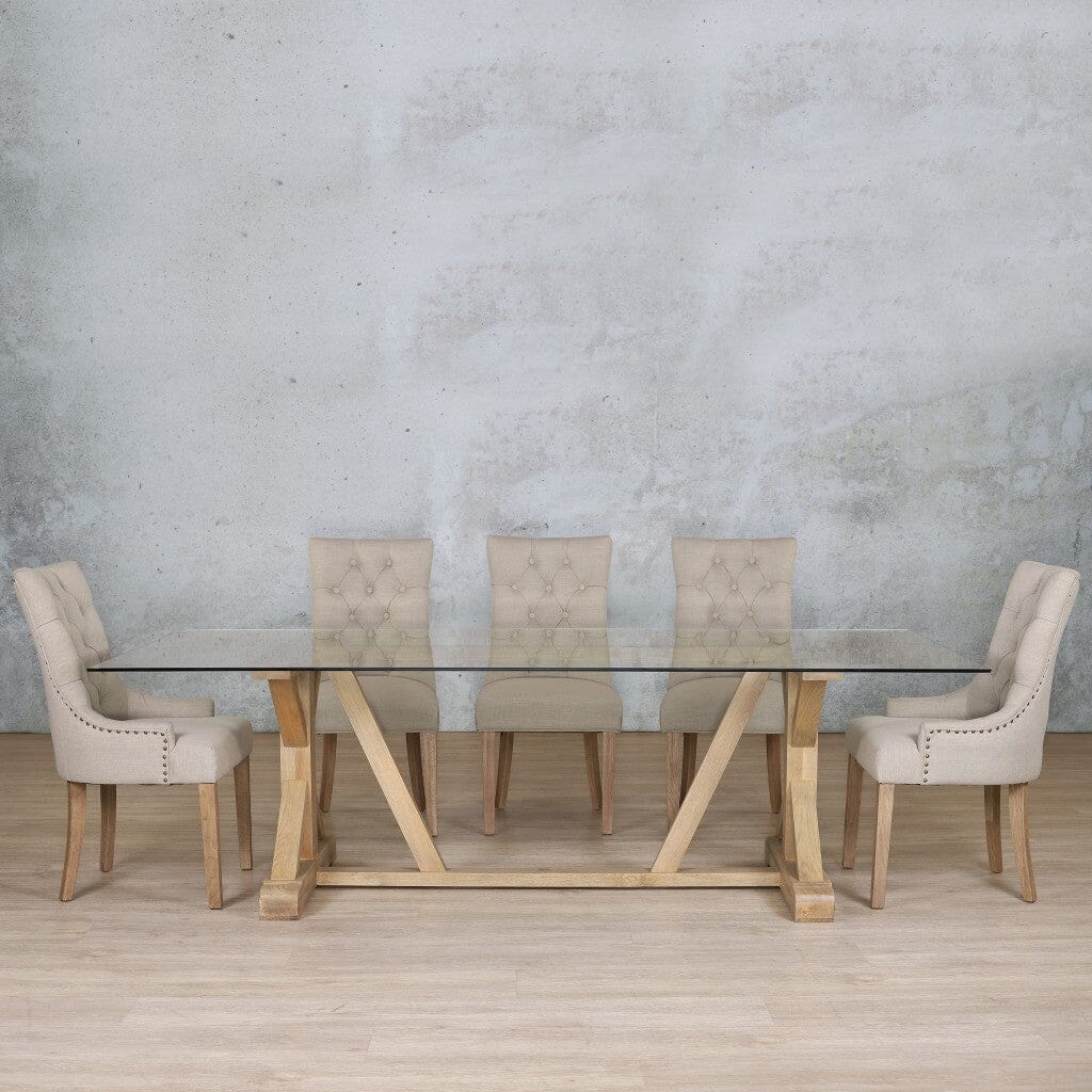 Berkeley Glass Top & Duchess 8 Seater Dining Set Dining room set Leather Gallery Antique Natural Oak 