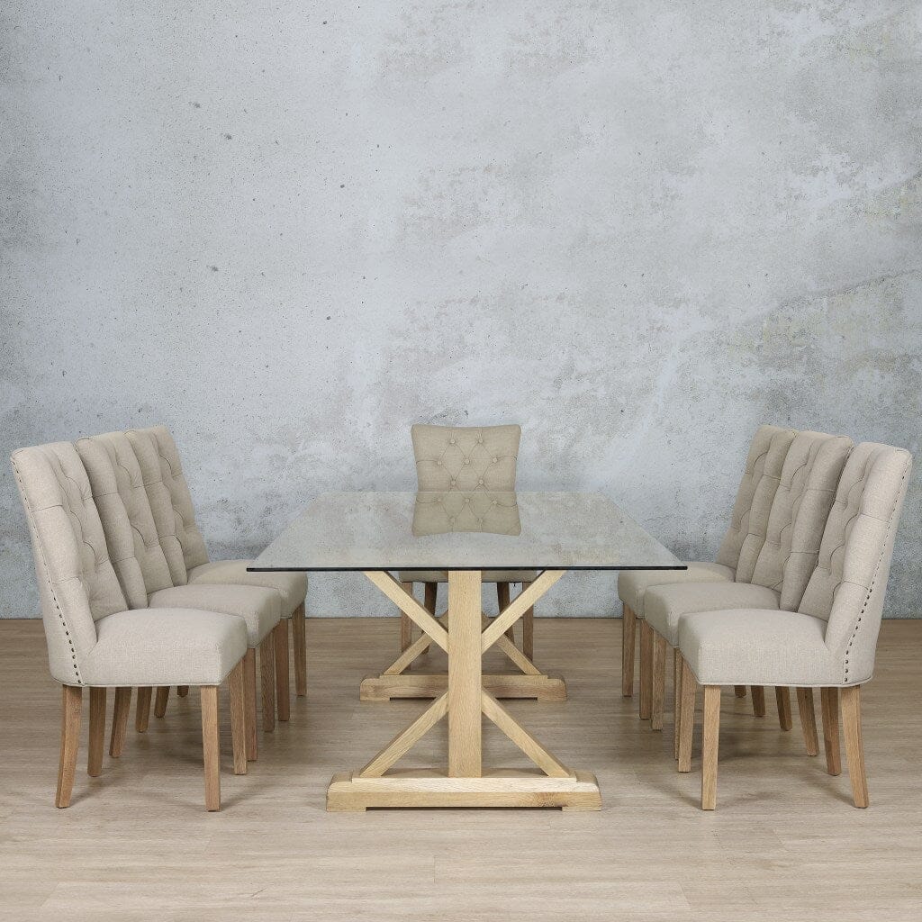 Berkeley Glass Top & Duchess 8 Seater Dining Set Dining room set Leather Gallery  Antique Natural Oak 