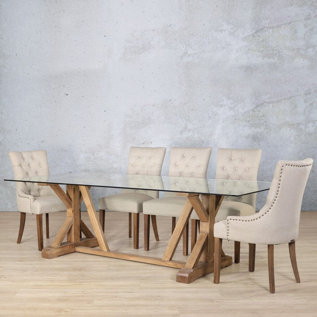 Berkeley Glass Top & Duchess 8 Seater Dining Set Dining room set Leather Gallery  Antique Dark Oak 