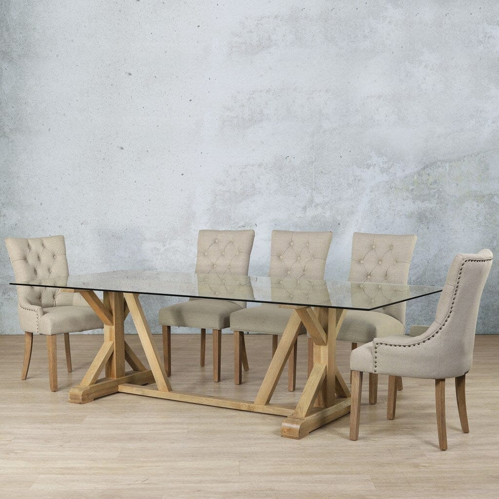 Berkeley Glass Top & Duchess 8 Seater Dining Set Dining room set Leather Gallery  Antique Natural Oak 