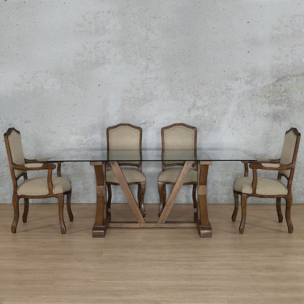 Berkeley Glass Top & Duke 6 Seater Dining Set Dining room set Leather Gallery Antique Dark Oak 