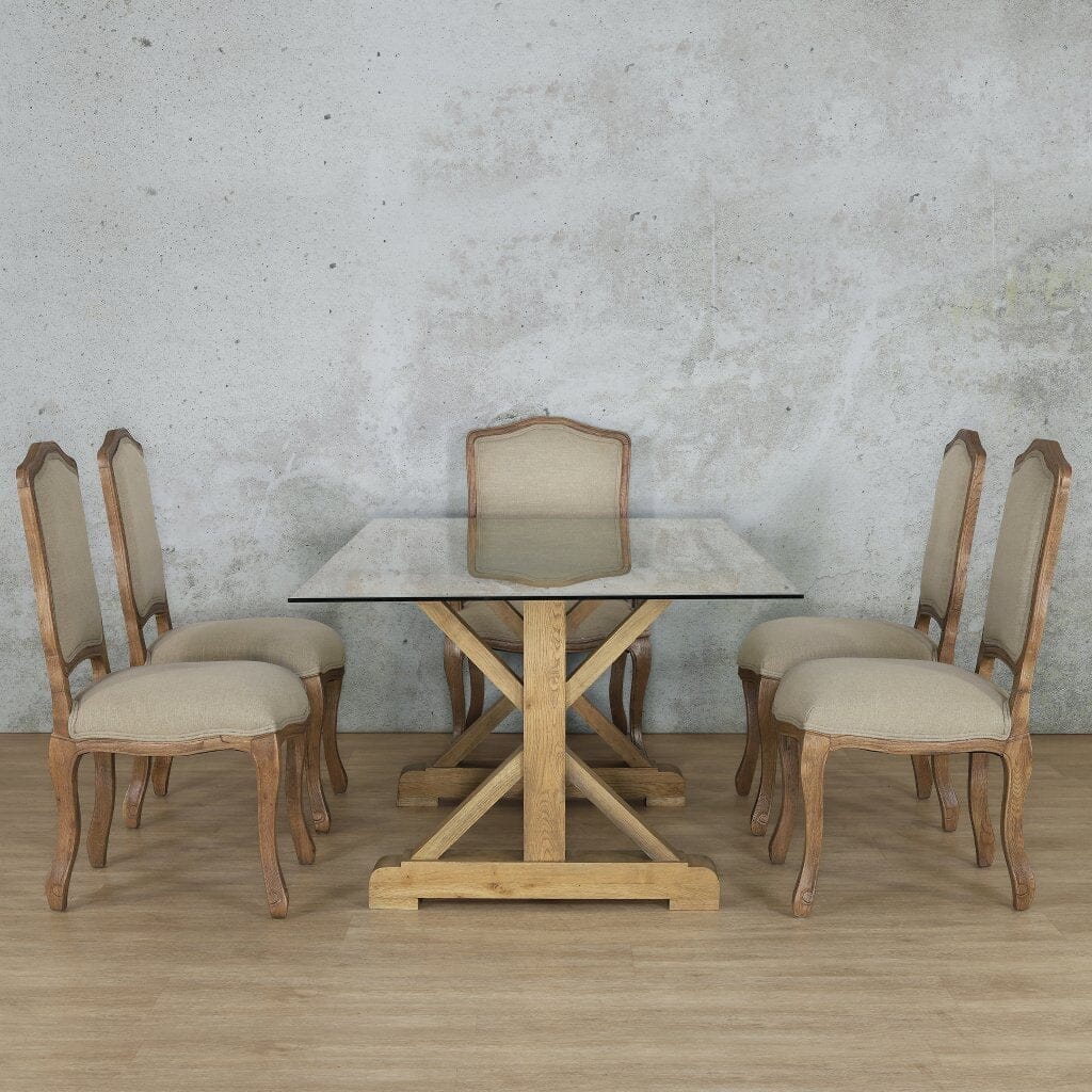 Berkeley Glass Top & Duke 6 Seater Dining Set Dining room set Leather Gallery  Antique Natural Oak 