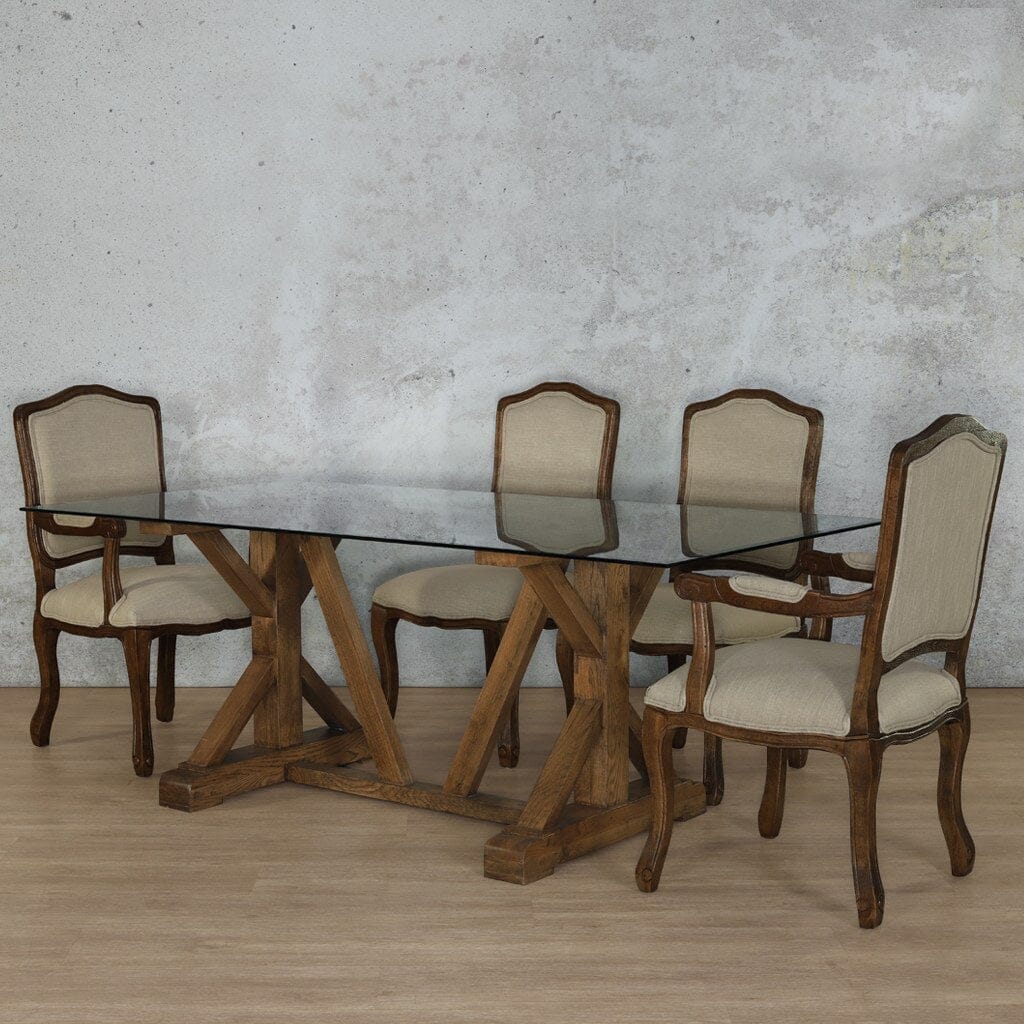 Berkeley Glass Top & Duke 6 Seater Dining Set Dining room set Leather Gallery  Antique Dark Oak 