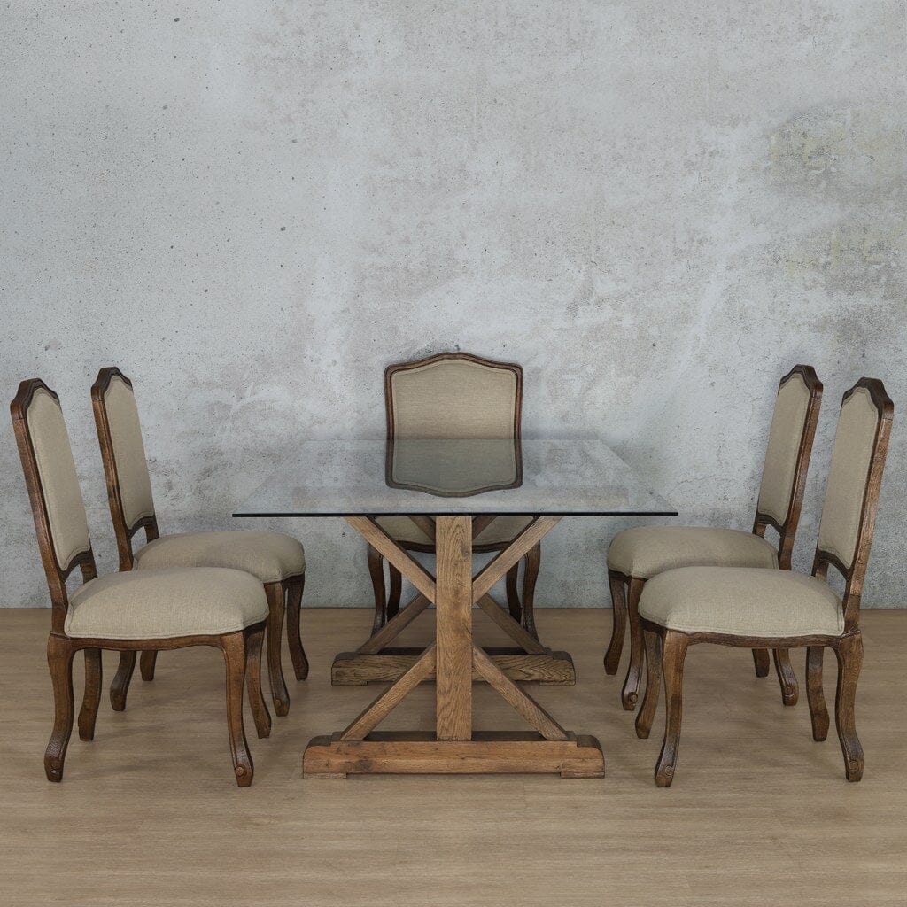 Berkeley Glass Top & Duke 6 Seater Dining Set Dining room set Leather Gallery  Antique Dark Oak 