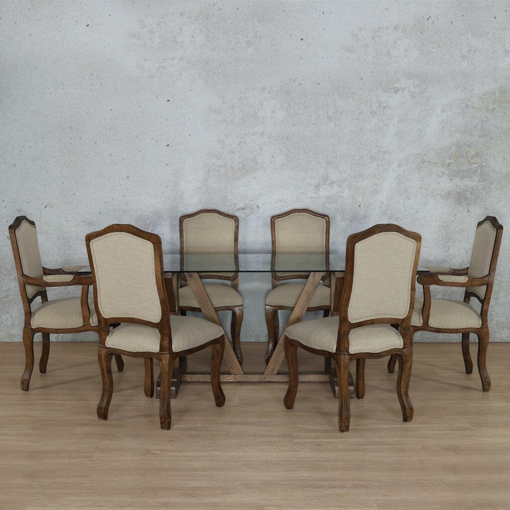 Berkeley Glass Top & Duke 6 Seater Dining Set Dining room set Leather Gallery  Antique Dark Oak 