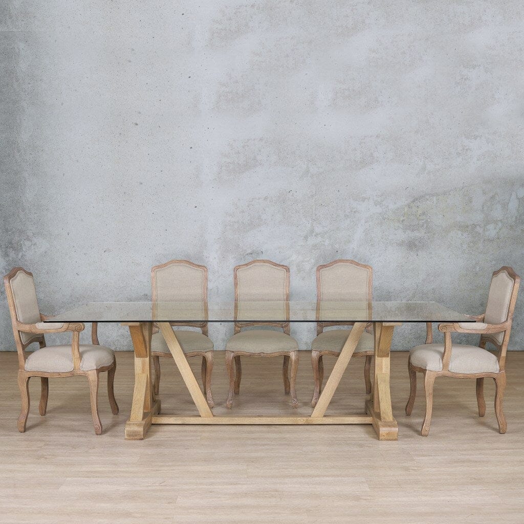 Berkeley Glass Top & Duke 8 Seater Dining Set Dining room set Leather Gallery Antique Natural Oak 