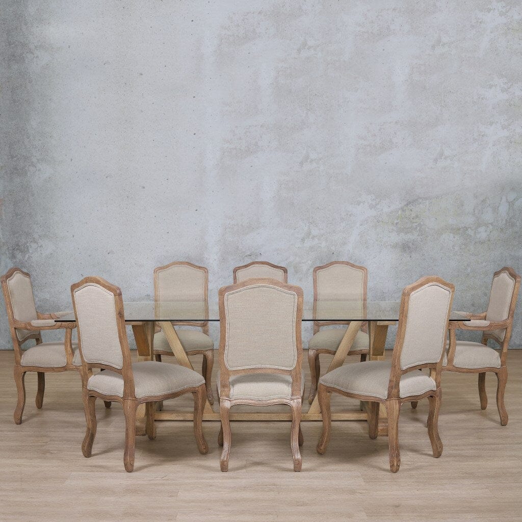 Berkeley Glass Top & Duke 8 Seater Dining Set Dining room set Leather Gallery  Antique Natural Oak 