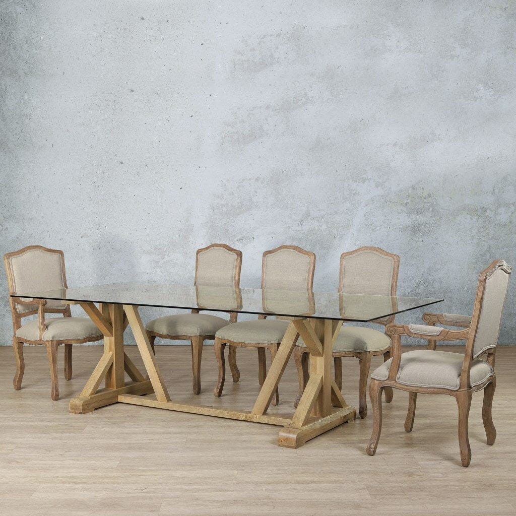 Berkeley Glass Top & Duke 8 Seater Dining Set Dining room set Leather Gallery  Antique Natural Oak 