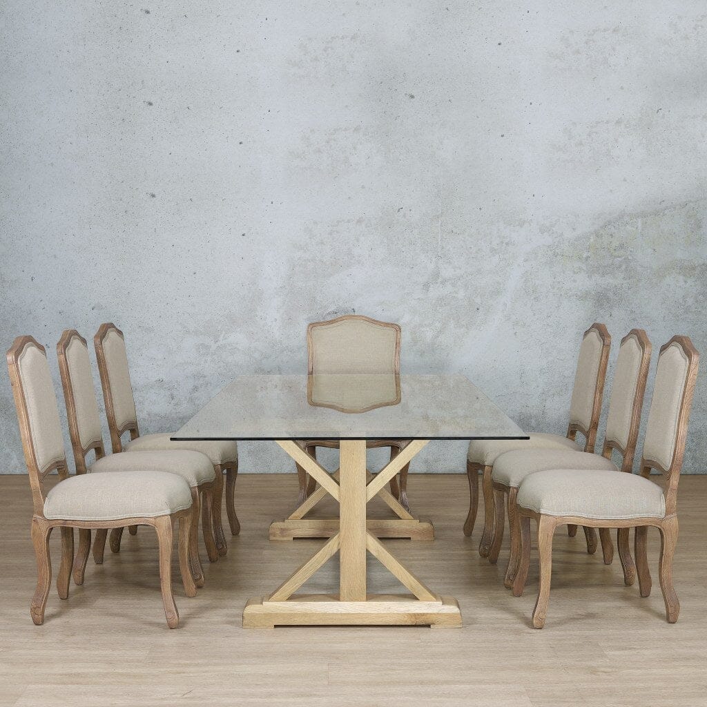 Berkeley Glass Top & Duke 8 Seater Dining Set Dining room set Leather Gallery  Antique Natural Oak 