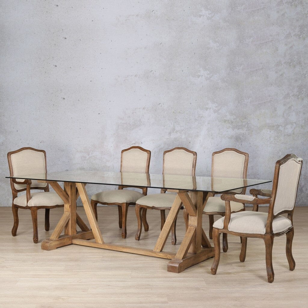 Berkeley Glass Top & Duke 8 Seater Dining Set Dining room set Leather Gallery  Antique Dark Oak 