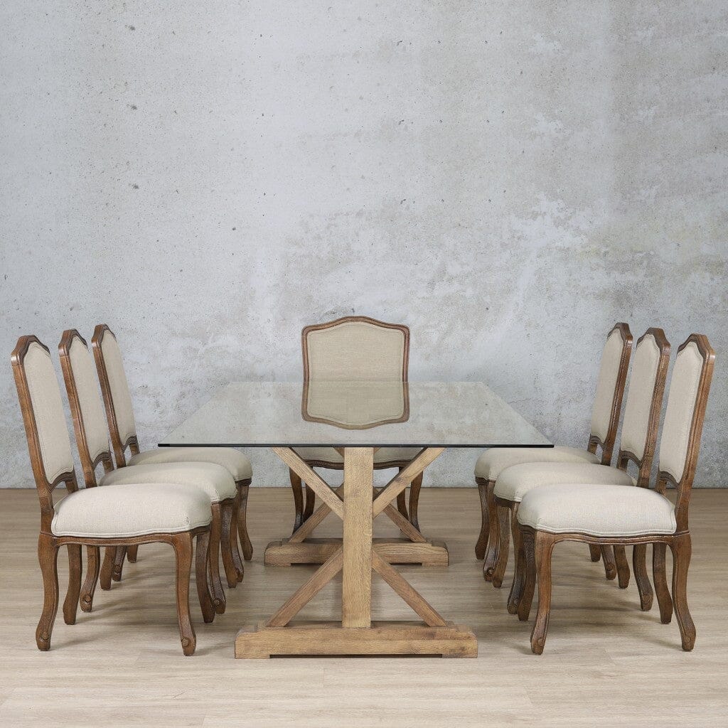 Berkeley Glass Top & Duke 8 Seater Dining Set Dining room set Leather Gallery  Antique Dark Oak 