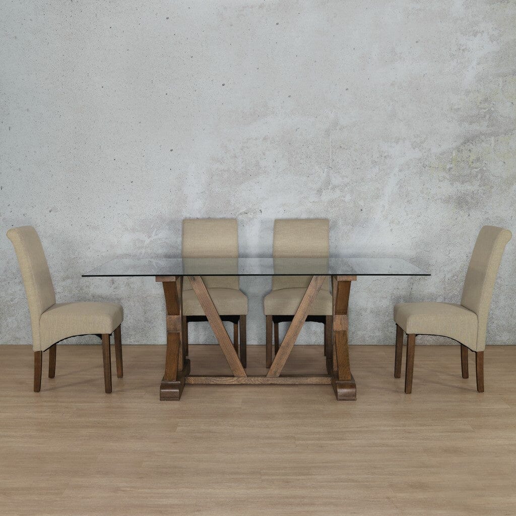 Berkeley Glass Top & Windsor 6 Seater Dining Set Dining room set Leather Gallery Antique Dark Oak 