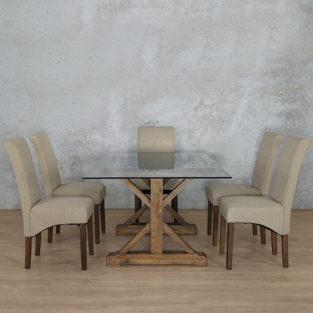 Berkeley Glass Top & Windsor 6 Seater Dining Set Dining room set Leather Gallery  Antique Dark Oak 