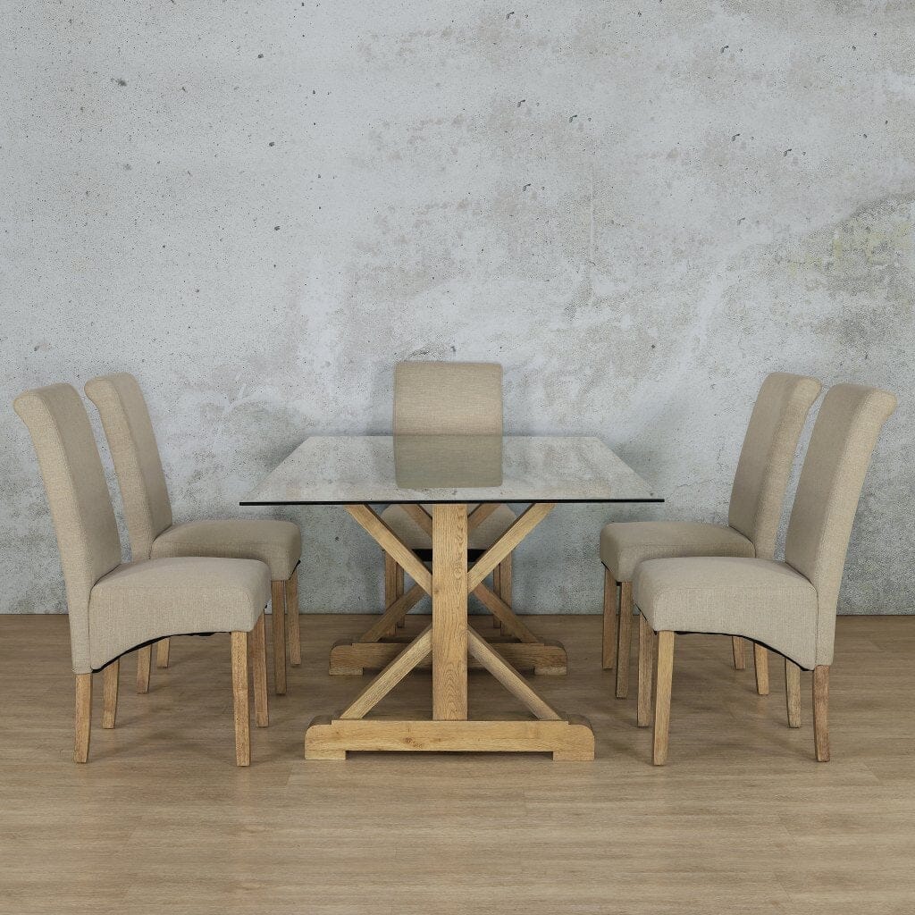 Berkeley Glass Top & Windsor 6 Seater Dining Set Dining room set Leather Gallery  Antique Natural Oak 