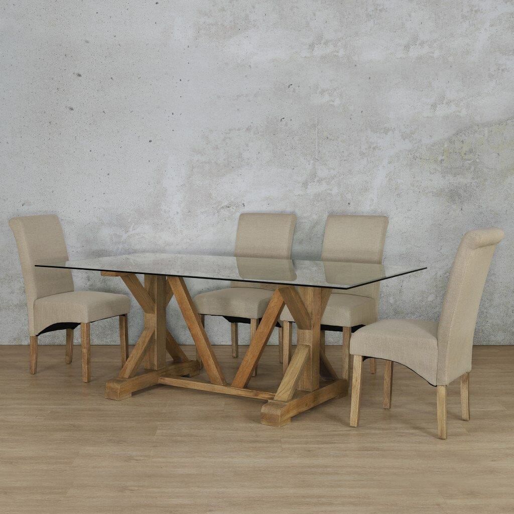 Berkeley Glass Top & Windsor 6 Seater Dining Set Dining room set Leather Gallery  Antique Natural Oak 