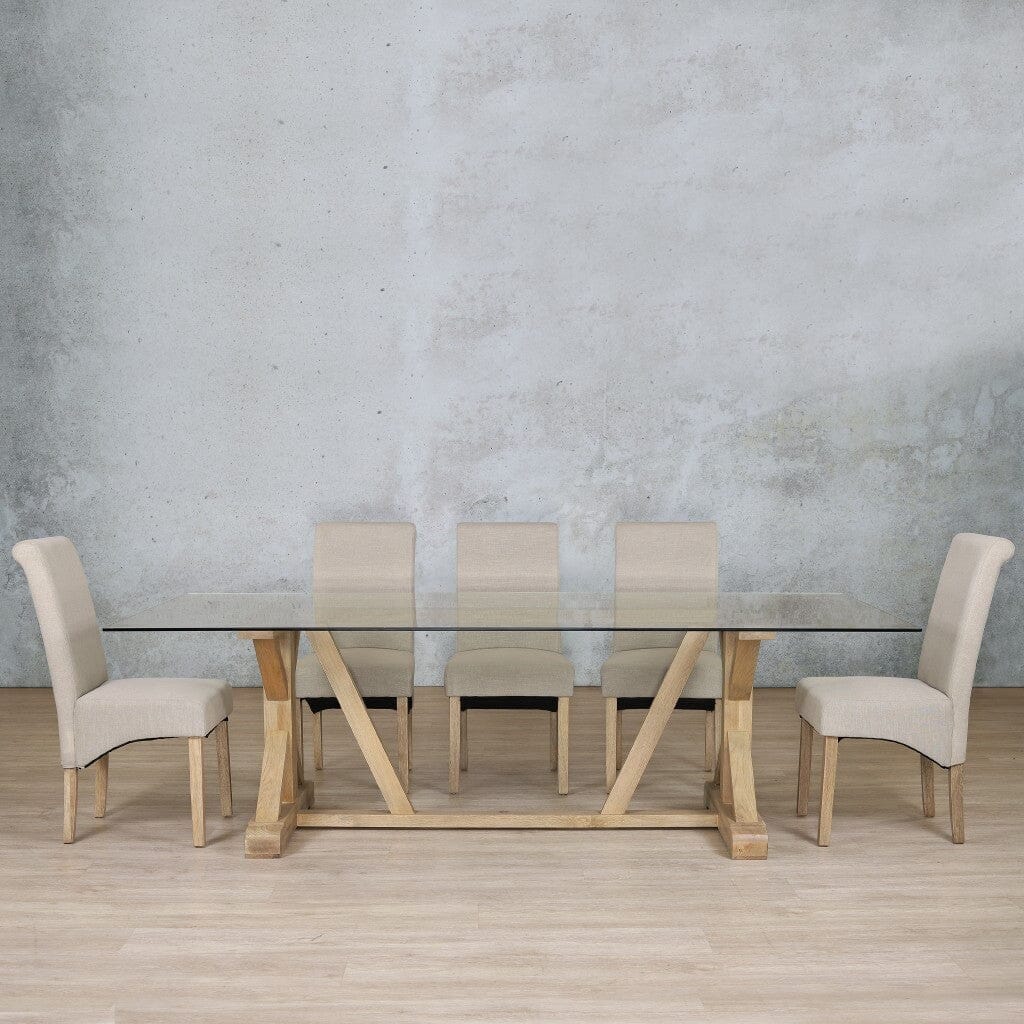 Berkeley Glass Top & Windsor 8 Seater Dining Set Dining room set Leather Gallery Antique Natural Oak 