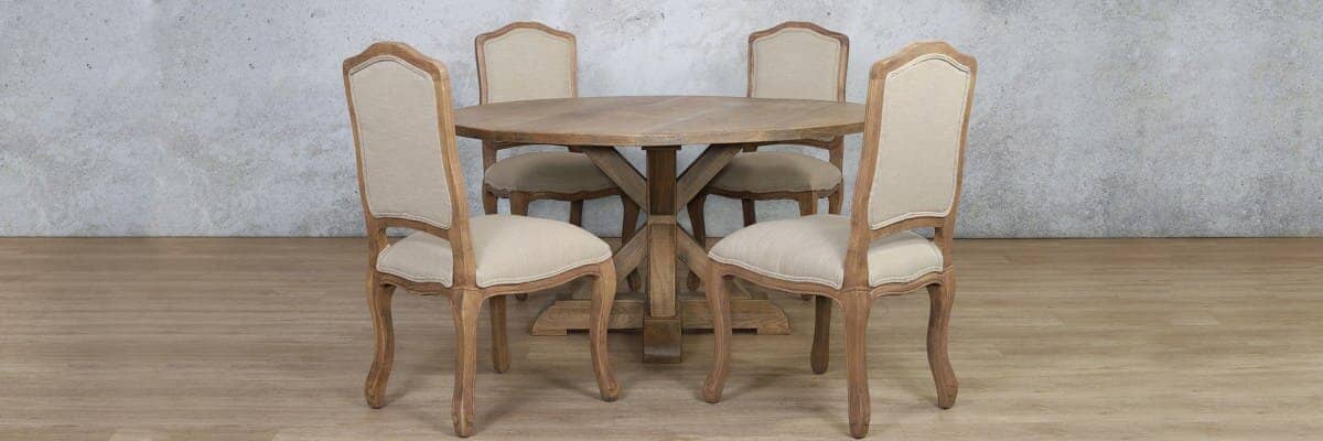 Berkeley Round & Duke 4 seater round dining table set featuring timeless Oakwood craftsmanship and versatile chair designs.