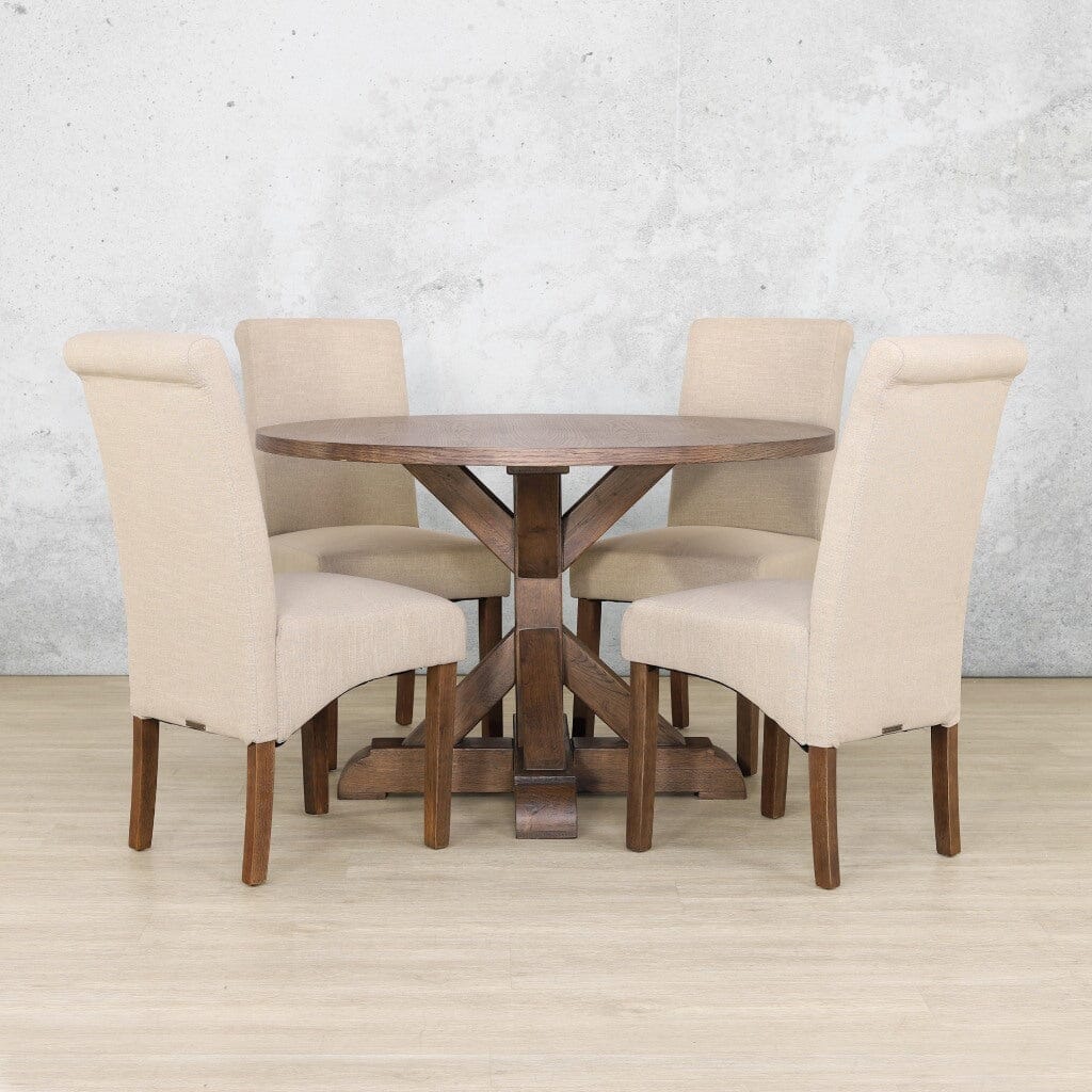 4 seater dining set blending classic design and modern elegance with upholstered Windsor chairs. 