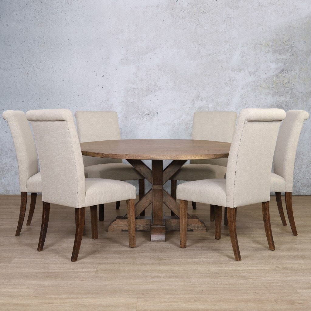 Berkeley Round 1500 6 Seater & Baron Dining Set Dining Table Leather Gallery Antique-Dark-Oak 1500 Diameter 