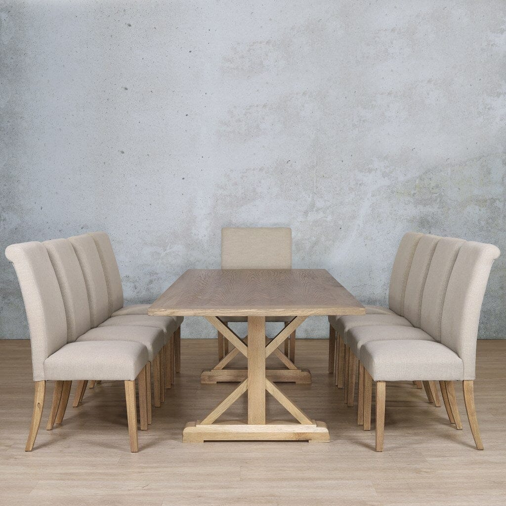 Berkeley Wood Top & Baron 10 Seater Dining Set Dining room set Leather Gallery  Antique Natural Oak 