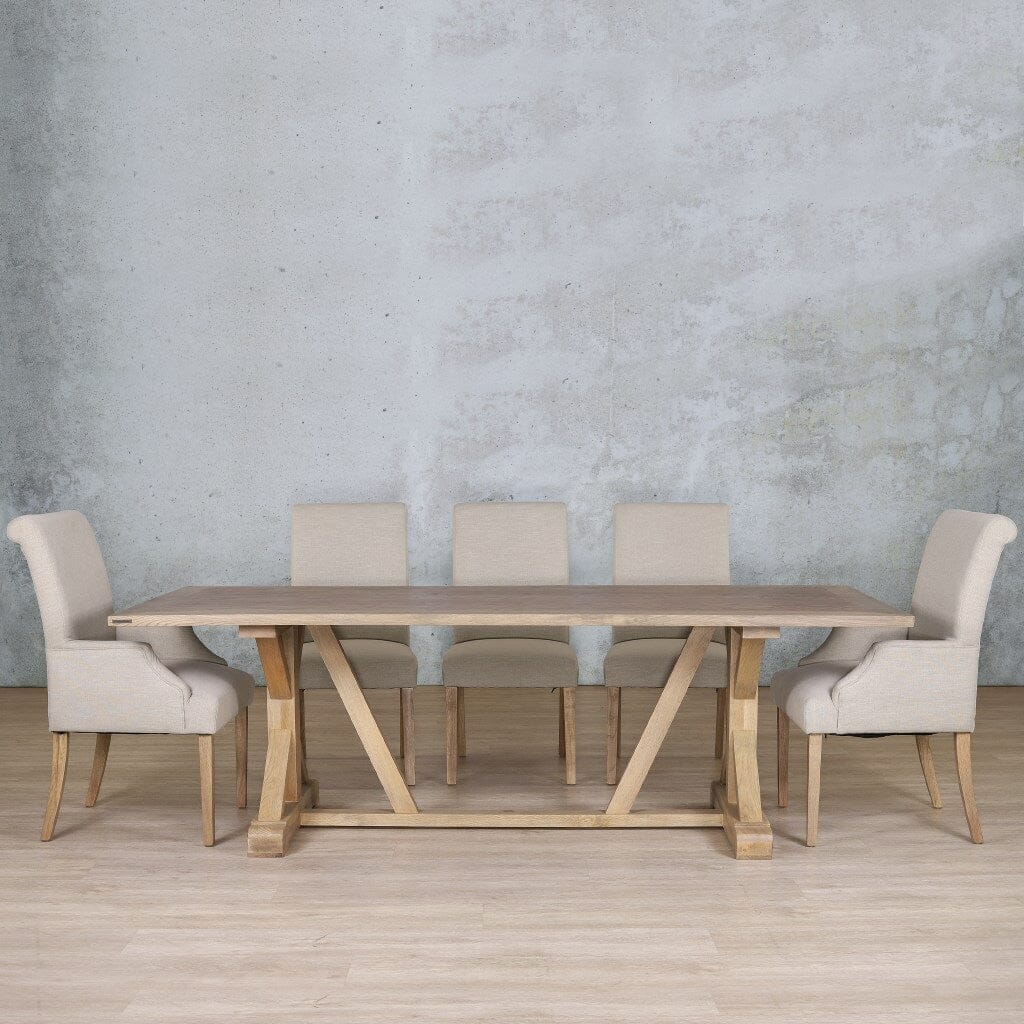 Berkeley Wood Top & Baron 8 Seater Dining Set Dining room set Leather Gallery Antique Natural Oak 