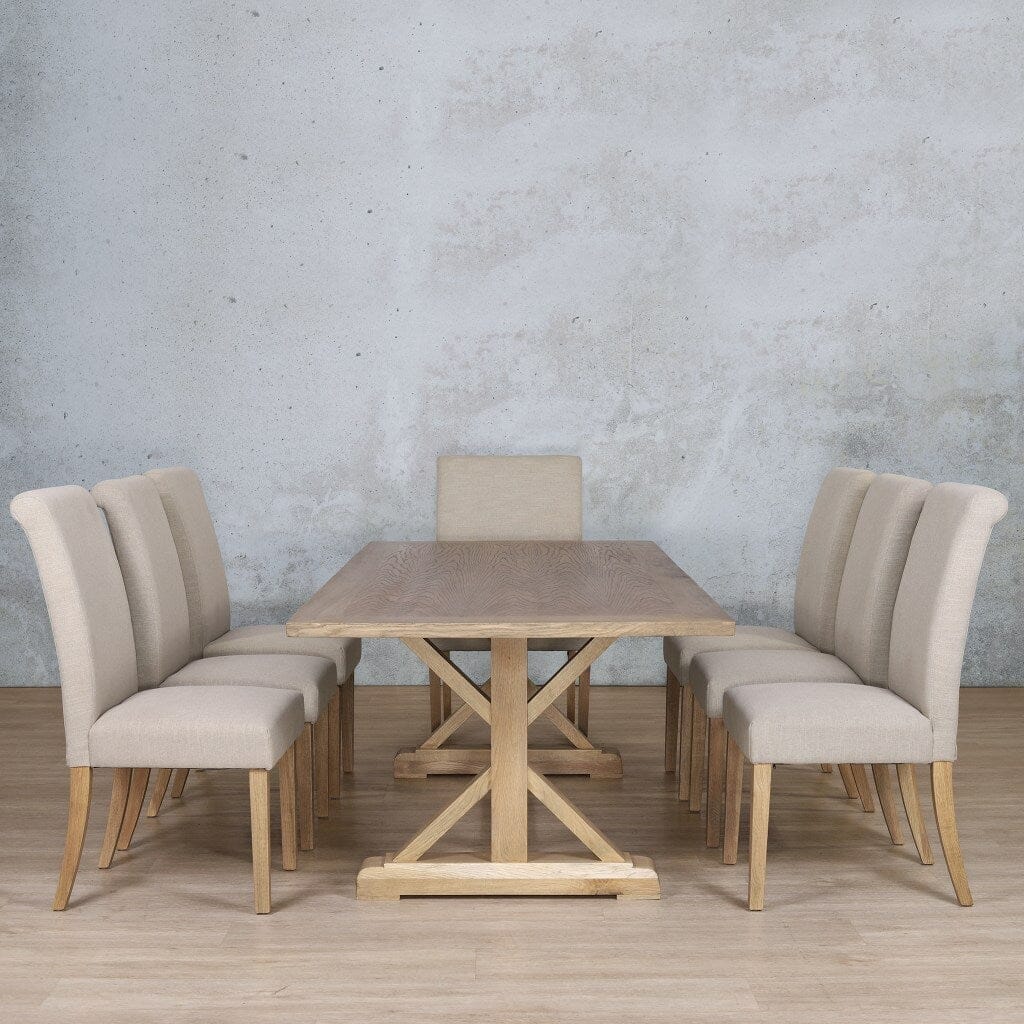 Berkeley Wood Top & Baron 8 Seater Dining Set Dining room set Leather Gallery  Antique Natural Oak 