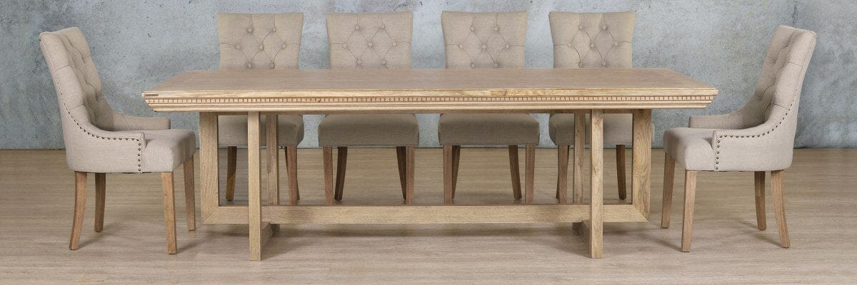 Bolton Fluted Wood & Duchess 10 Seater Dining Set Dining room set Leather Gallery  