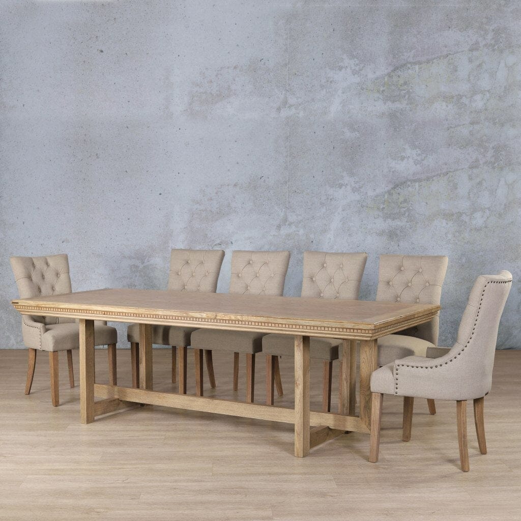 Bolton Fluted Wood & Duchess 10 Seater Dining Set Dining room set Leather Gallery Antique Natural Oak